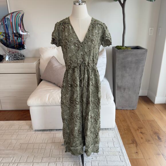 Christy Dawn Dresses & Skirts - Christy Dawn Olive Green Paisley Midi Dress V-Neck Drawstring Waist Size M